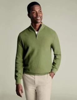 Pure Cotton Textured Half-Zip Jumper -Marksandspencer Sale Store pure cotton textured half zip jumper 8