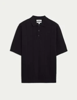 Pure Cotton Textured Knitted Polo Shirt -Marksandspencer Sale Store pure cotton textured knitted polo shirt 10