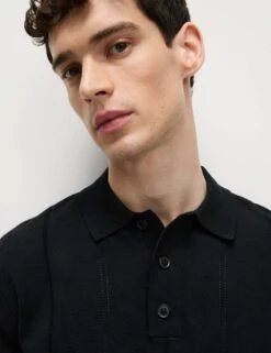 Pure Cotton Textured Knitted Polo Shirt -Marksandspencer Sale Store pure cotton textured knitted polo shirt 11