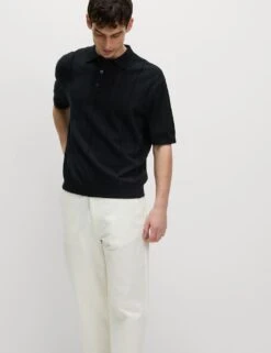 Pure Cotton Textured Knitted Polo Shirt -Marksandspencer Sale Store pure cotton textured knitted polo shirt 12