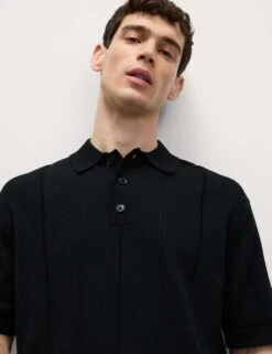 Pure Cotton Textured Knitted Polo Shirt -Marksandspencer Sale Store pure cotton textured knitted polo shirt 13