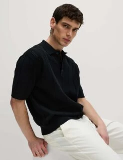 Pure Cotton Textured Knitted Polo Shirt -Marksandspencer Sale Store pure cotton textured knitted polo shirt 15