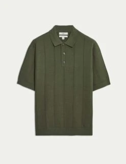 Pure Cotton Textured Knitted Polo Shirt -Marksandspencer Sale Store pure cotton textured knitted polo shirt 16