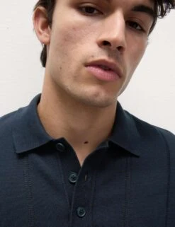 Pure Cotton Textured Knitted Polo Shirt -Marksandspencer Sale Store pure cotton textured knitted polo shirt 9