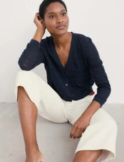 Pure Cotton Textured V-Neck Cardigan -Marksandspencer Sale Store pure cotton textured v neck cardigan 4