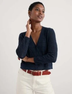 Pure Cotton Textured V-Neck Cardigan -Marksandspencer Sale Store pure cotton textured v neck cardigan 6