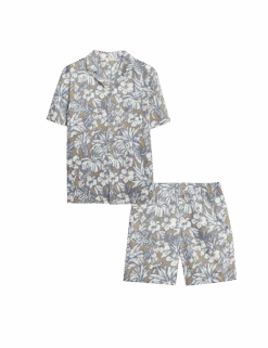 Pure Cotton Tropical Print Pyjama Set -Marksandspencer Sale Store pure cotton tropical print pyjama set