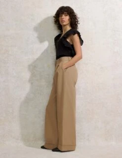 Pure Cotton Turn Up Wide Leg Chinos -Marksandspencer Sale Store pure cotton turn up wide leg chinos 7