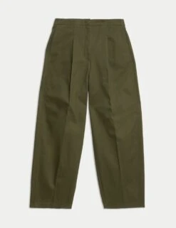 Pure Cotton Twill Barrel Leg Trousers -Marksandspencer Sale Store pure cotton twill barrel leg trousers 10
