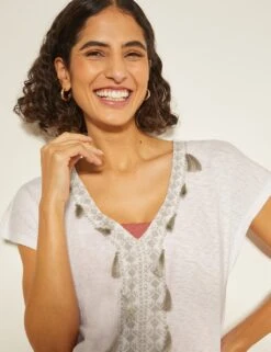 MONSOON Pure Cotton V-Neck Knee Length Kaftan Dress -Marksandspencer Sale Store pure cotton v neck knee length kaftan dress 10