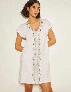 MONSOON Pure Cotton V-Neck Knee Length Kaftan Dress -Marksandspencer Sale Store pure cotton v neck knee length kaftan dress 11