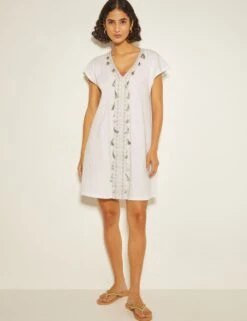 MONSOON Pure Cotton V-Neck Knee Length Kaftan Dress -Marksandspencer Sale Store pure cotton v neck knee length kaftan dress 9