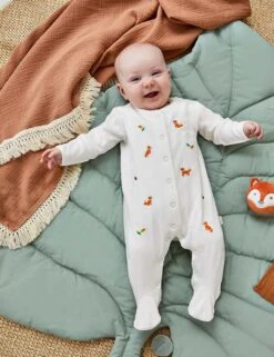 Pure Cotton Woodland Sleepsuit (0-9 Mths) -Marksandspencer Sale Store pure cotton woodland sleepsuit 0 9 mths 1 7