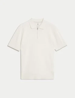 Pure Cotton Zip Up Knitted Polo Shirt -Marksandspencer Sale Store pure cotton zip up knitted polo shirt 3