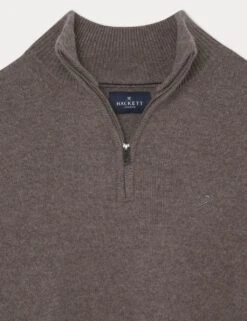 Hackett Pure Lambswool Textured Half Zip Jumper -Marksandspencer Sale Store pure lambswool textured half zip jumper 10