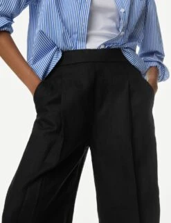 Pure Linen Carrot Leg Trousers -Marksandspencer Sale Store pure linen elasticated waist trousers 1
