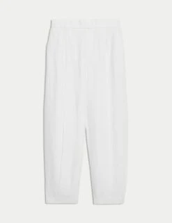 Pure Linen Carrot Leg Trousers -Marksandspencer Sale Store pure linen elasticated waist trousers 11