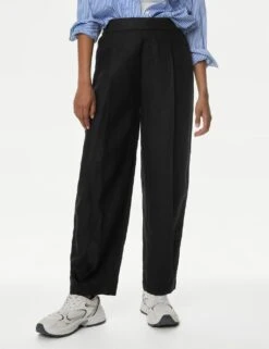 Pure Linen Carrot Leg Trousers -Marksandspencer Sale Store pure linen elasticated waist trousers 2