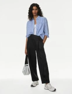 Pure Linen Carrot Leg Trousers -Marksandspencer Sale Store pure linen elasticated waist trousers 3