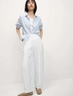 Pure Linen Carrot Leg Trousers -Marksandspencer Sale Store pure linen elasticated waist trousers 7