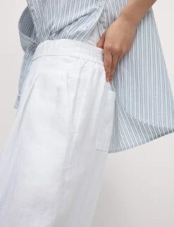 Pure Linen Carrot Leg Trousers -Marksandspencer Sale Store pure linen elasticated waist trousers 8