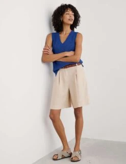 Pure Linen Pleat Front Shorts 20 Pure Linen Pleat Front Shorts -Marksandspencer Sale Store pure linen pleat front shorts 8