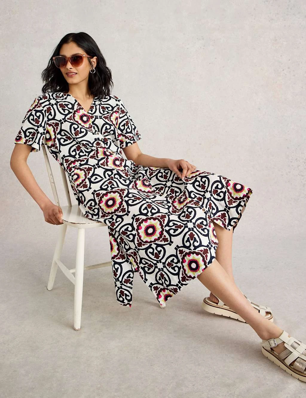 WHITE STUFF Pure Linen Printed Midi Shirt Dress 8 WHITE STUFF Pure Linen Printed Midi Shirt Dress - Image 8