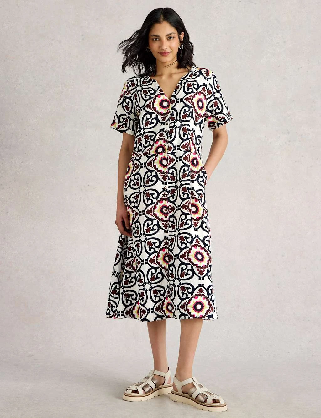 WHITE STUFF Pure Linen Printed Midi Shirt Dress 9 WHITE STUFF Pure Linen Printed Midi Shirt Dress - Image 9