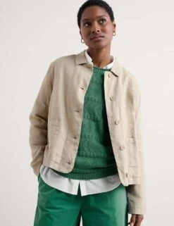 Pure Linen Relaxed Cropped Utility Jacket -Marksandspencer Sale Store pure linen relaxed cropped utility jacket 4