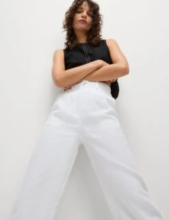 Pure Linen Tapered Trousers -Marksandspencer Sale Store pure linen tapered trousers 15