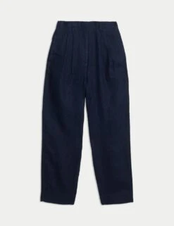 Pure Linen Tapered Trousers -Marksandspencer Sale Store pure linen tapered trousers 5