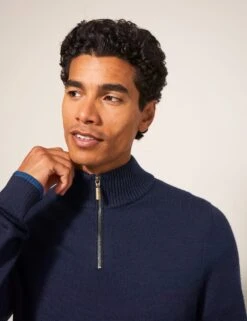 WHITE STUFF Pure Merino Wool Funnel Neck Half Zip Jumper -Marksandspencer Sale Store pure merino wool funnel neck half zip jumper 14