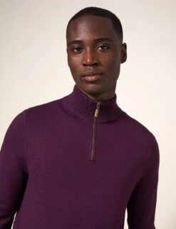 WHITE STUFF Pure Merino Wool Funnel Neck Half Zip Jumper -Marksandspencer Sale Store pure merino wool funnel neck half zip jumper 18