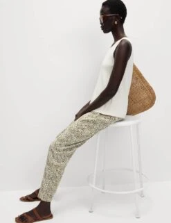 Pure Twill Printed High Waisted Tapered Trousers -Marksandspencer Sale Store pure twill printed high waisted tapered trousers 10