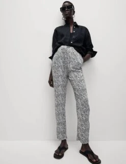 Pure Twill Printed High Waisted Tapered Trousers -Marksandspencer Sale Store pure twill printed high waisted tapered trousers 12