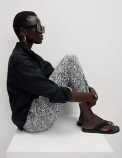 Pure Twill Printed High Waisted Tapered Trousers -Marksandspencer Sale Store pure twill printed high waisted tapered trousers 16