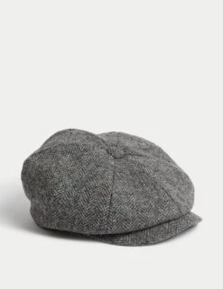 Pure Wool Herringbone Baker Boy Hat -Marksandspencer Sale Store pure wool herringbone baker boy hat 1