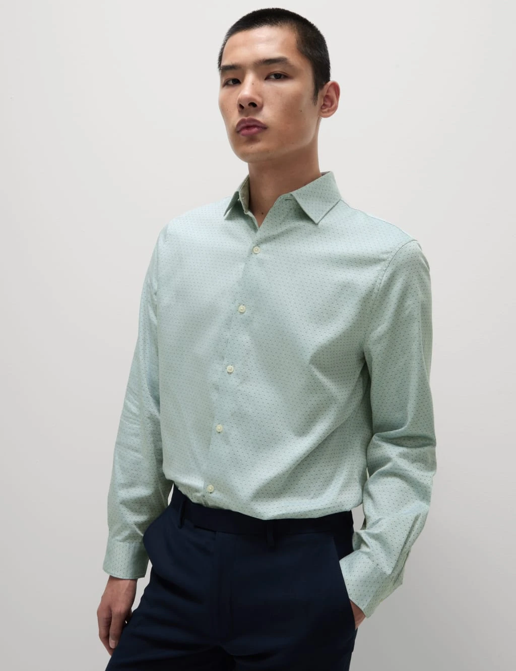 Regular Fit Pure Cotton Dobby Spot Shirt 12 Regular Fit Pure Cotton Dobby Spot Shirt - Image 12