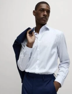 Regular Fit Luxury Cotton Striped Shirt -Marksandspencer Sale Store regular fit easy iron pure cotton striped shirt 3