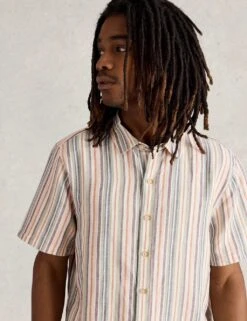 WHITE STUFF Regular Fit Linen Rich Striped Shirt -Marksandspencer Sale Store regular fit linen rich striped shirt 7