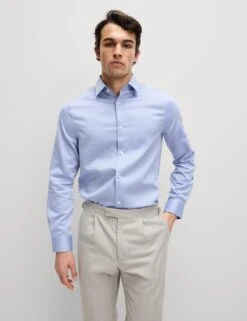 Regular Fit Easy Iron Pure Cotton Textured Shirt -Marksandspencer Sale Store regular fit non iron pure cotton dobby shirt 10