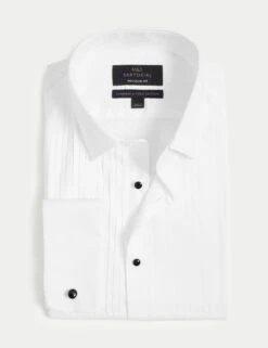 Regular Fit Luxury Cotton Double Cuff Dress Shirt -Marksandspencer Sale Store regular fit pure cotton dinner shirt 6