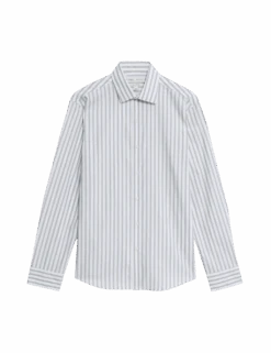 Regular Fit Pure Cotton Striped Shirt -Marksandspencer Sale Store regular fit pure cotton striped shirt 1