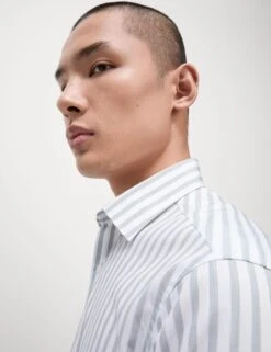 Regular Fit Pure Cotton Striped Shirt -Marksandspencer Sale Store regular fit pure cotton striped shirt 16