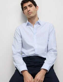 Regular Fit Pure Cotton Striped Shirt -Marksandspencer Sale Store regular fit pure cotton striped shirt 8