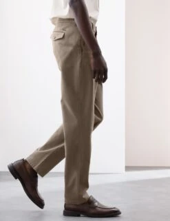 Regular Fit Textured Dobby Pleat Front Chinos -Marksandspencer Sale Store regular fit single pleat textured chinos 9