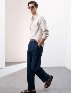 Regular Fit Lyocell Blend Single Pleat Trousers -Marksandspencer Sale Store regular fit single pleat trousers 1