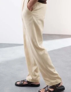 Regular Fit Lyocell Blend Single Pleat Trousers -Marksandspencer Sale Store regular fit single pleat trousers 10