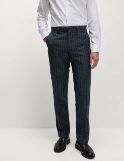 Regular Fit Wool Linen Blend Pinstripe Suit Trousers -Marksandspencer Sale Store regular fit wool rich pinstripe suit trousers 3