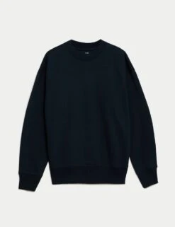 Oversized Cotton Rich Crew Neck Sweatshirt -Marksandspencer Sale Store relaxed fit cotton rich crew neck sweatshirt 9